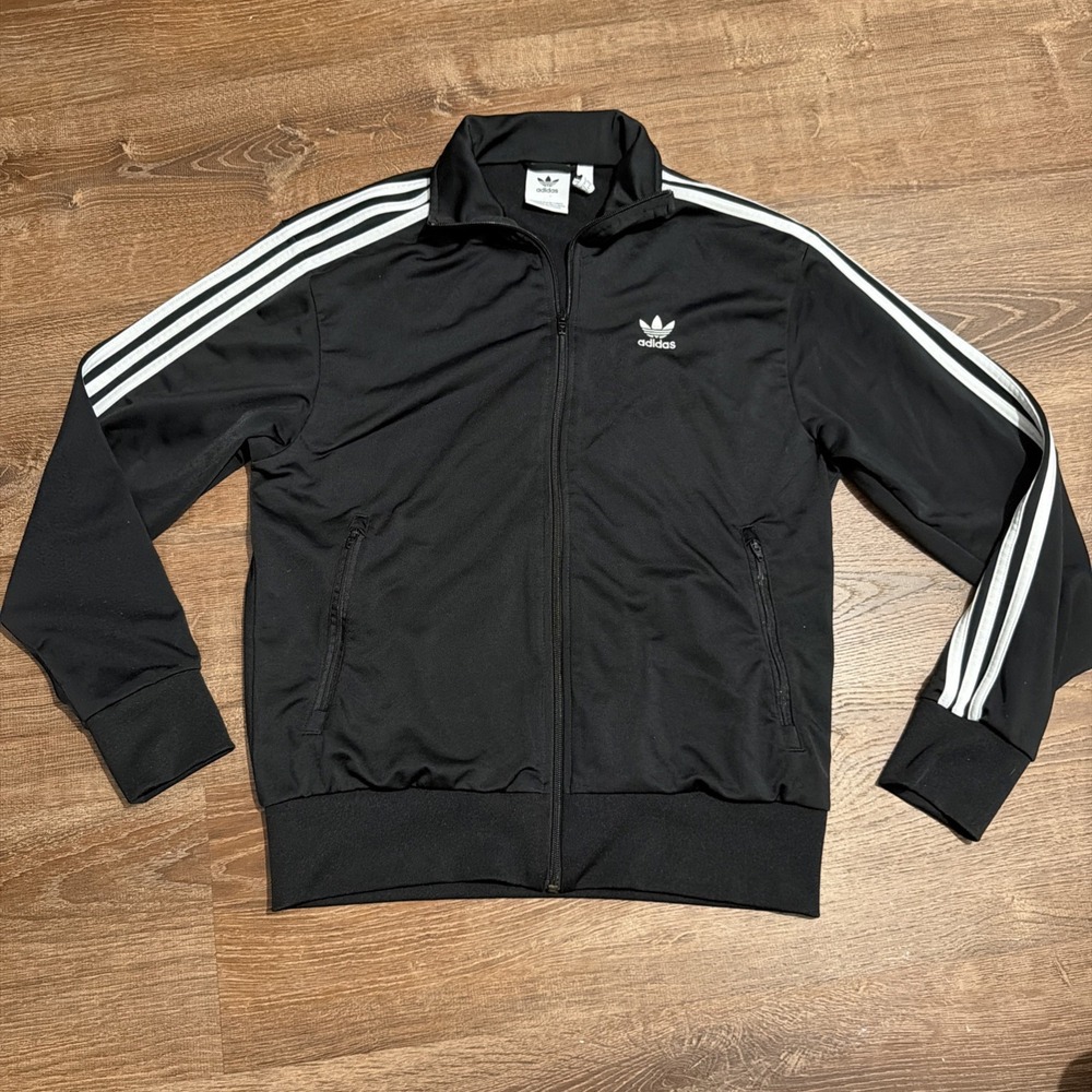 Adidas Three Stripe Black Track Jacket Mens Medium Trefoil Zip Up Activewear